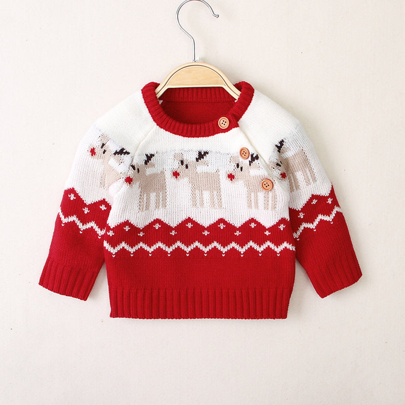 Unisex Baby Christmas Knitted Sweaters Long Sleeve with Deer Print