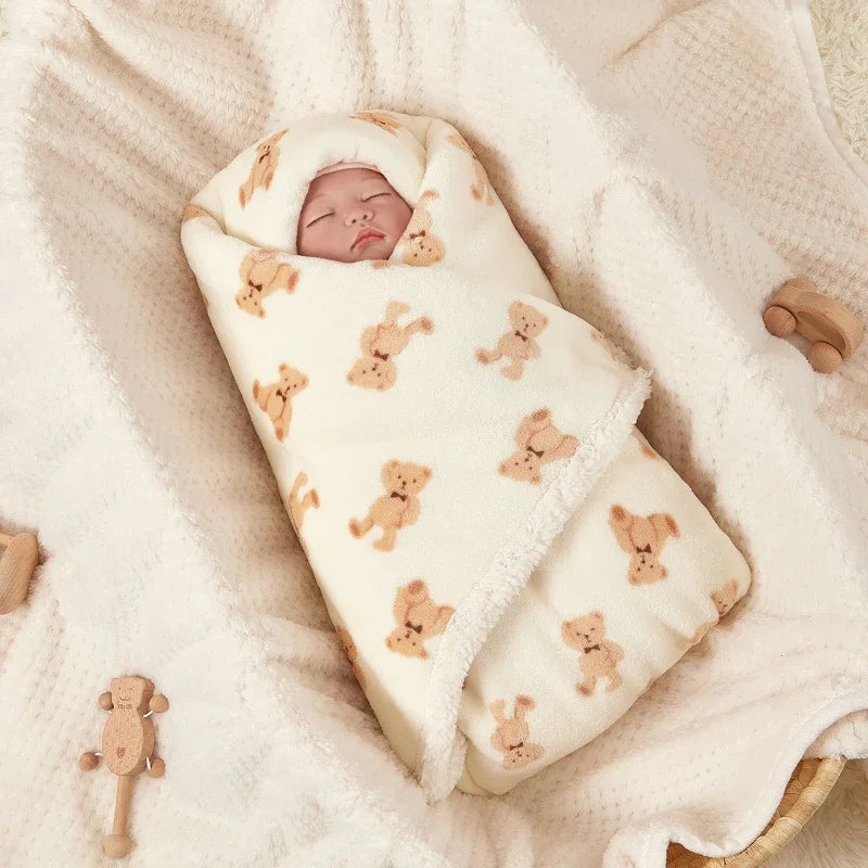 Baby Blanket Swaddle Wrap, Flannel Lamb Fleece Warm Quilt (75X100cm)