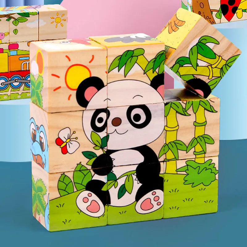 Baby Toys Wooden Blocks, Six-Side Cube Jigsaw Puzzles