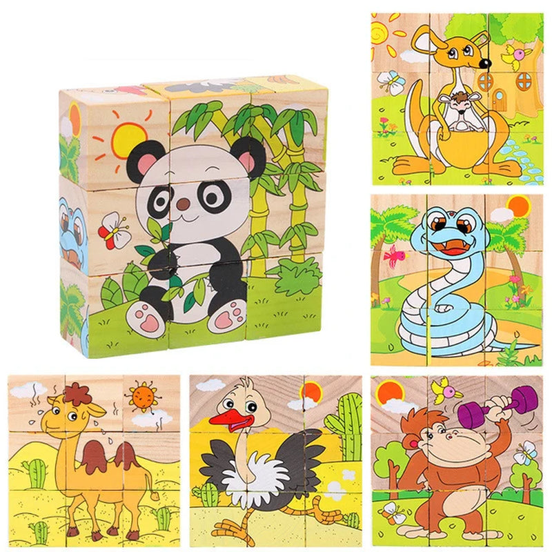 Baby Toys Wooden Blocks, Six-Side Cube Jigsaw Puzzles