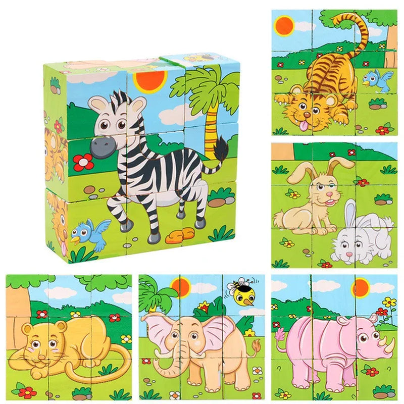 Baby Toys Wooden Blocks, Six-Side Cube Jigsaw Puzzles