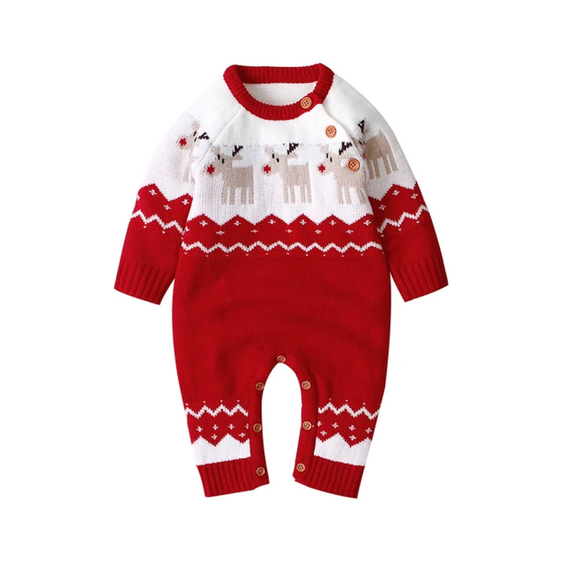 Baby Boys Christmas Knitted Romper with Deer Print