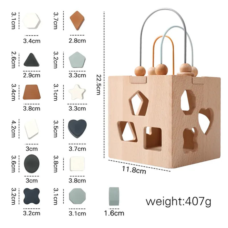 Baby Montessorri Toys Wooden Five-In-One Wooden Multifunctional Toys Activity Cube Silicone Geometric Blocks Educational Toys