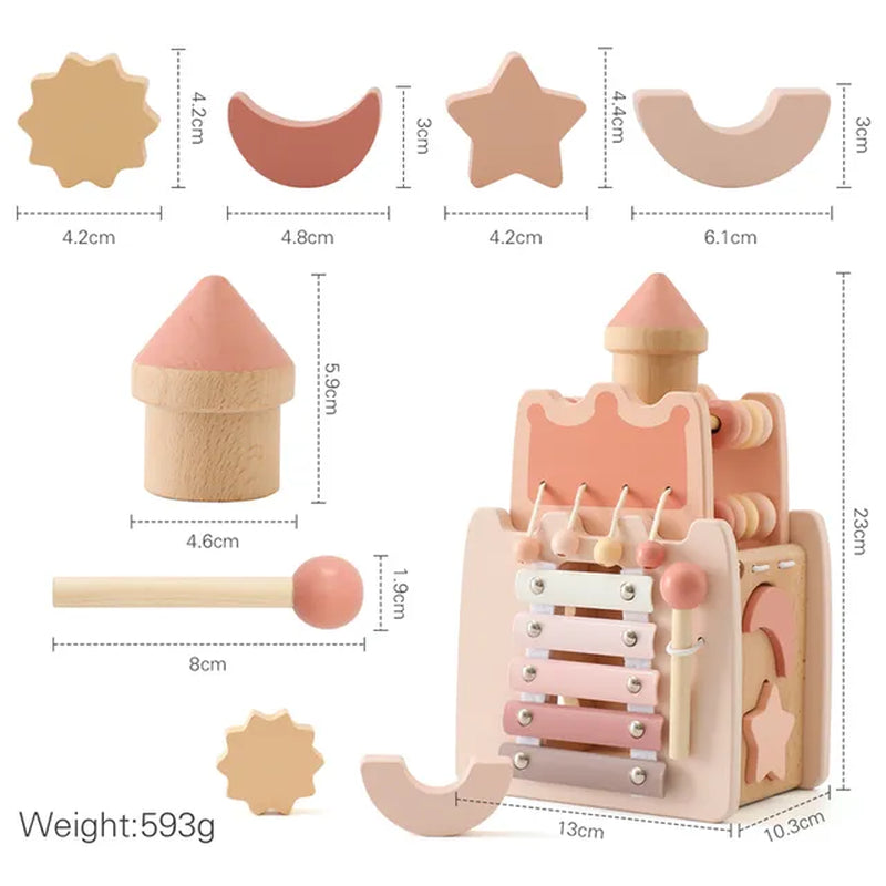 Baby Montessorri Toys Wooden Five-In-One Wooden Multifunctional Toys Activity Cube Silicone Geometric Blocks Educational Toys