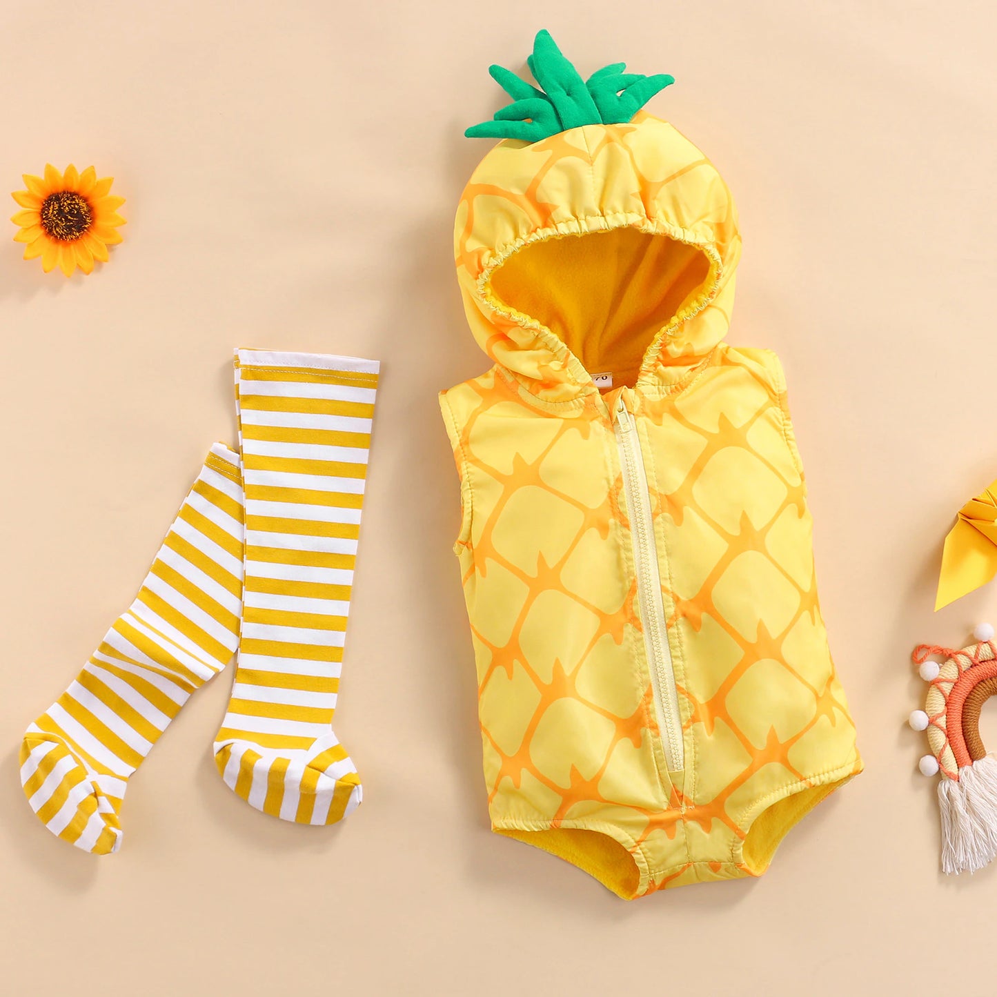 Unisex Baby Pineapple Romper with Leg Warmers