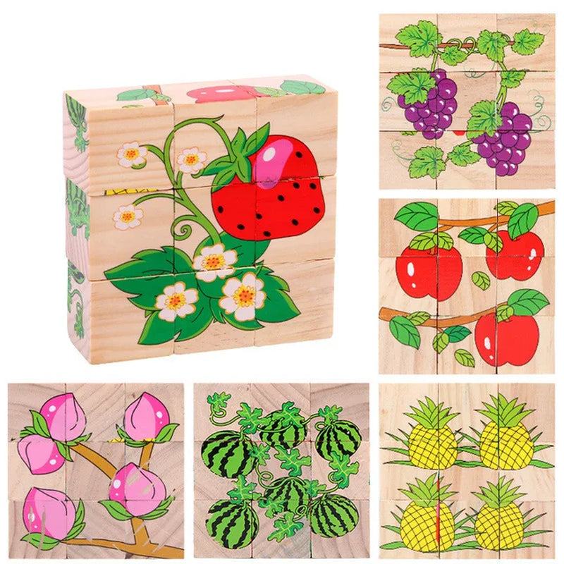 Baby Toys Wooden Blocks, Six-Side Cube Jigsaw Puzzles