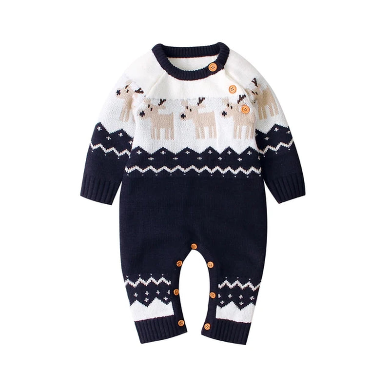 Baby Boys Christmas Knitted Romper with Deer Print