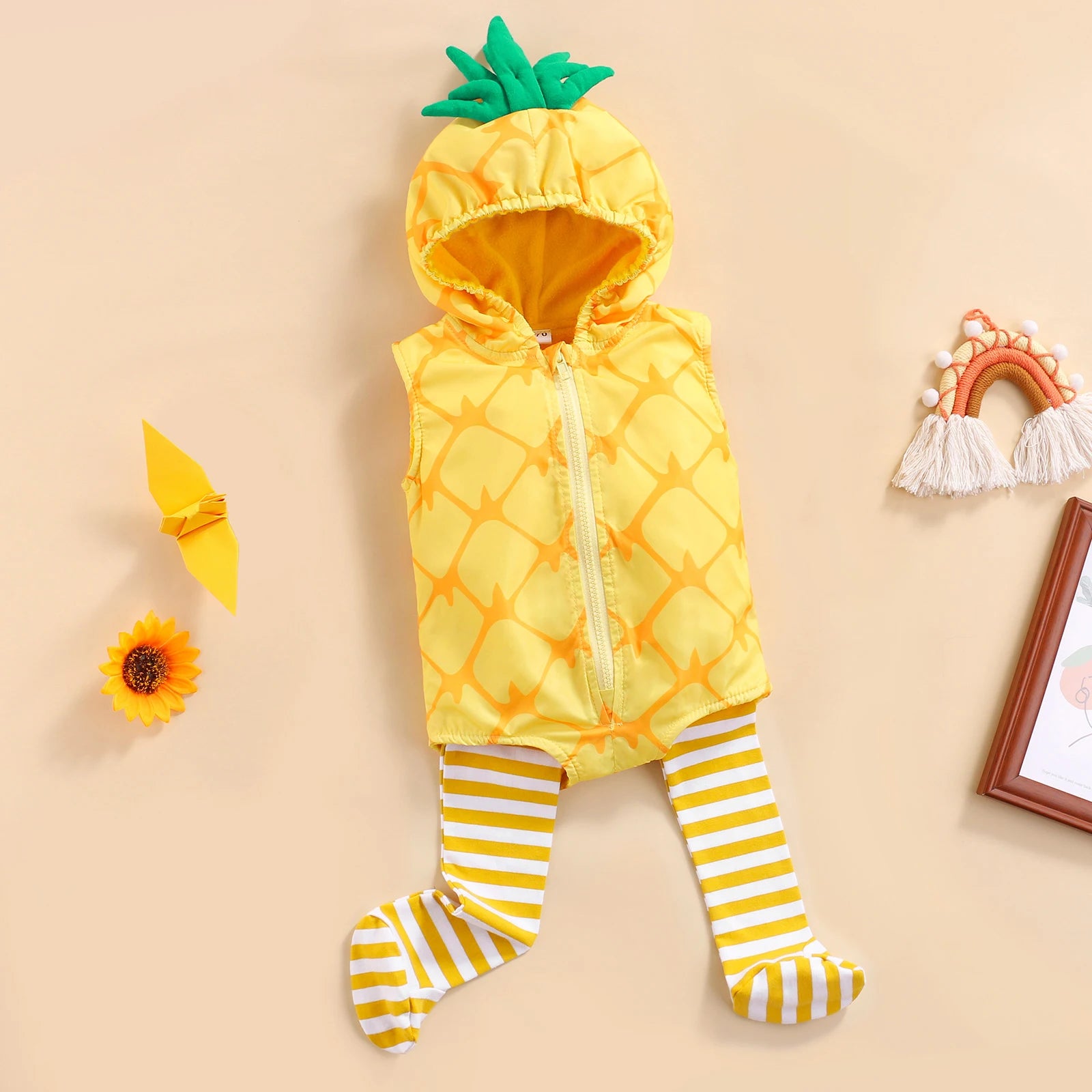 Unisex Baby Pineapple Romper with Leg Warmers