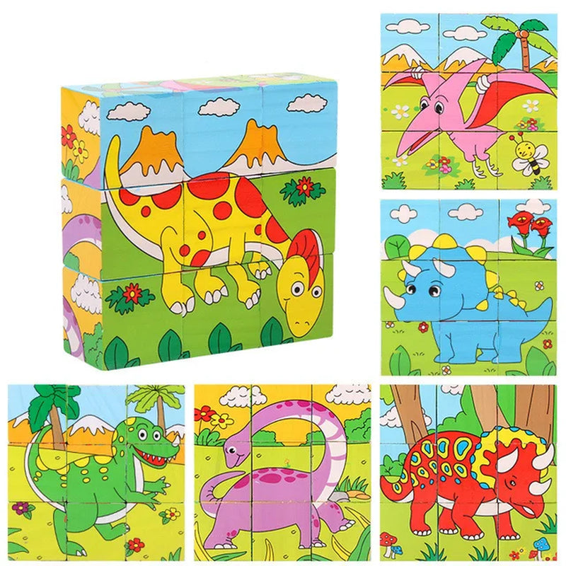 Baby Toys Wooden Blocks, Six-Side Cube Jigsaw Puzzles